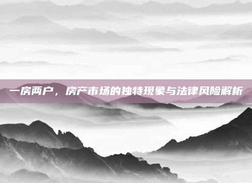 一房兩戶,，房產(chǎn)市場的獨特現(xiàn)象與法律風(fēng)險解析