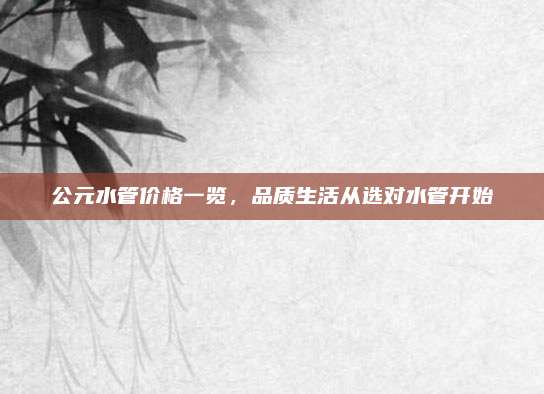 公元水管價格一覽，品質(zhì)生活從選對水管開始