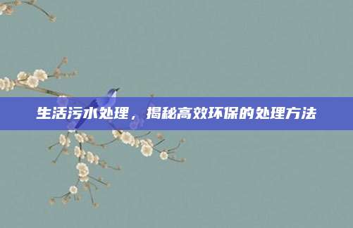 生活污水處理，揭秘高效環(huán)保的處理方法