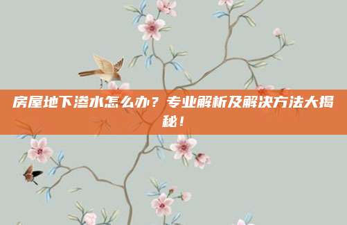 房屋地下滲水怎么辦？專業(yè)解析及解決方法大揭秘！