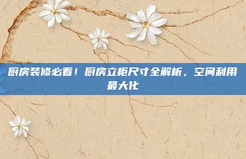 廚房裝修必看！廚房立柜尺寸全解析，空間利用最大化