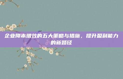企業(yè)降本增效的五大策略與措施,，提升盈利能力的新路徑