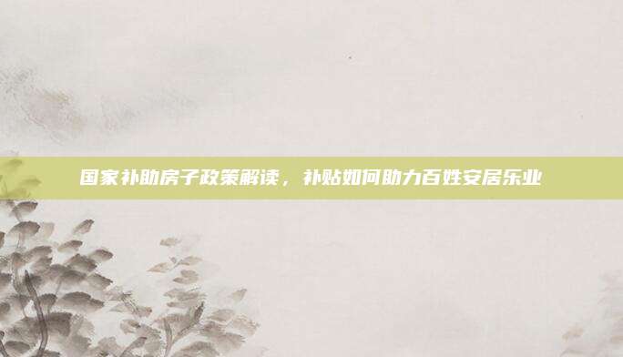國(guó)家補(bǔ)助房子政策解讀,，補(bǔ)貼如何助力百姓安居樂(lè)業(yè)