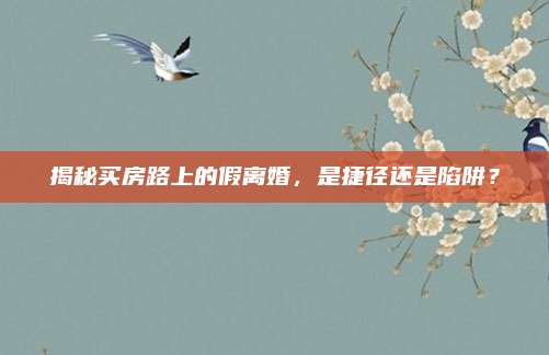 揭秘買房路上的假離婚，是捷徑還是陷阱,？