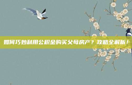 如何巧妙利用公積金購買父母房產(chǎn),？攻略全解析,！