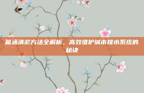 箱涵清淤方法全解析,，高效維護(hù)城市排水系統(tǒng)的秘訣