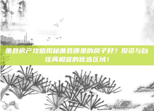 蕭縣房產攻略揭秘蕭縣哪里的房子好,？投資與自住兩相宜的優(yōu)選區(qū)域！